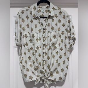 0099- Cottagecore Boho Prairie Floral Tie Front Blouse 1X